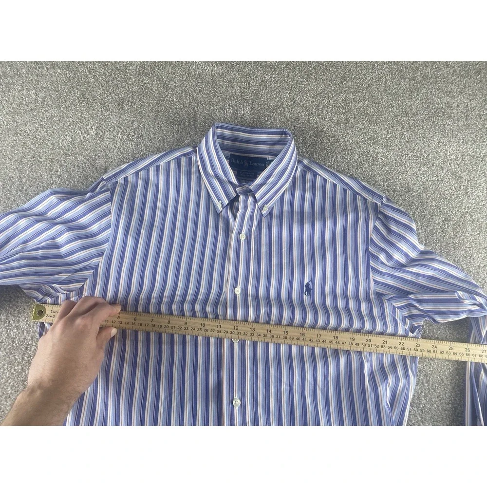 Polo Ralph Lauren Purple/Blue/Orange Striped Shirt 16-34/35 Mens L Blue Pony